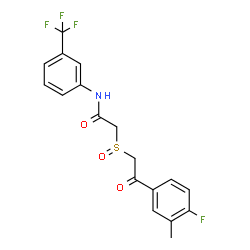 ChemSpider 2D Image | 2-{[2-(4-Fluoro-3-methylphenyl)-2-oxoethyl]sulfinyl}-N-[3-(trifluoromethyl)phenyl]acetamide | C18H15F4NO3S