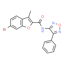 ChemSpider 2D Image | 6-Bromo-3-methyl-N-(4-phenyl-1,2,5-oxadiazol-3-yl)-1-benzofuran-2-carboxamide | C18H12BrN3O3