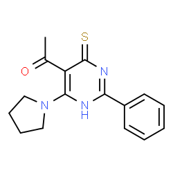 ChemSpider 2D Image | 1-(2-phenyl-4-pyrrolidin-1-yl-6-thioxo-1,6-dihydropyrimidin-5-yl)ethanone | C16H17N3OS