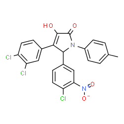 ChemSpider 2D Image | 5-(4-Chloro-3-nitrophenyl)-4-(3,4-dichlorophenyl)-3-hydroxy-1-(4-methylphenyl)-1,5-dihydro-2H-pyrrol-2-one | C23H15Cl3N2O4