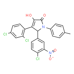 ChemSpider 2D Image | 5-(4-Chloro-3-nitrophenyl)-4-(2,4-dichlorophenyl)-3-hydroxy-1-(4-methylphenyl)-1,5-dihydro-2H-pyrrol-2-one | C23H15Cl3N2O4