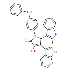 ChemSpider 2D Image | 1-(4-Anilinophenyl)-5-(1,2-dimethyl-1H-indol-3-yl)-3-hydroxy-4-(1H-indol-3-yl)-1,5-dihydro-2H-pyrrol-2-one | C34H28N4O2