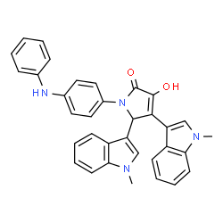 ChemSpider 2D Image | 1-(4-Anilinophenyl)-3-hydroxy-4,5-bis(1-methyl-1H-indol-3-yl)-1,5-dihydro-2H-pyrrol-2-one | C34H28N4O2