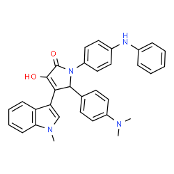 ChemSpider 2D Image | 1-(4-Anilinophenyl)-5-[4-(dimethylamino)phenyl]-3-hydroxy-4-(1-methyl-1H-indol-3-yl)-1,5-dihydro-2H-pyrrol-2-one | C33H30N4O2