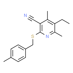 ChemSpider 2D Image | 5-Ethyl-4,6-dimethyl-2-[(4-methylbenzyl)sulfanyl]nicotinonitrile | C18H20N2S