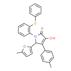 ChemSpider 2D Image | 3-Hydroxy-5-(5-methyl-2-furyl)-4-(4-methylphenyl)-1-[2-(phenylsulfanyl)phenyl]-1,5-dihydro-2H-pyrrol-2-one | C28H23NO3S