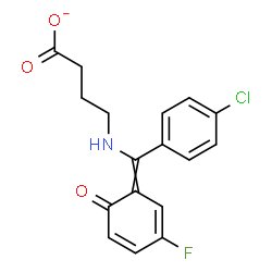 ChemSpider 2D Image | 4-{[(4-Chlorophenyl)(3-fluoro-6-oxo-2,4-cyclohexadien-1-ylidene)methyl]amino}butanoate | C17H14ClFNO3
