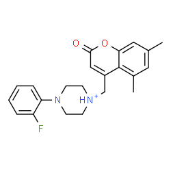 ChemSpider 2D Image | 1-[(5,7-Dimethyl-2-oxo-2H-chromen-4-yl)methyl]-4-(2-fluorophenyl)piperazin-1-ium | C22H24FN2O2
