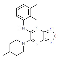 ChemSpider 2D Image | N-(2,3-Dimethylphenyl)-6-(4-methyl-1-piperidinyl)[1,2,5]oxadiazolo[3,4-b]pyrazin-5-amine | C18H22N6O