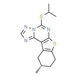 ChemSpider 2D Image | (10S)-5-(Isopropylsulfanyl)-10-methyl-8,9,10,11-tetrahydro[1]benzothieno[3,2-e][1,2,4]triazolo[1,5-c]pyrimidine | C15H18N4S2