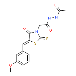ChemSpider 2D Image | N'-Acetyl-2-[(5Z)-5-(3-methoxybenzylidene)-4-oxo-2-thioxo-1,3-thiazolidin-3-yl]acetohydrazide | C15H15N3O4S2