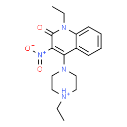 ChemSpider 2D Image | 1-Ethyl-4-(1-ethyl-3-nitro-2-oxo-1,2-dihydro-4-quinolinyl)piperazin-1-ium | C17H23N4O3