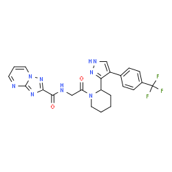 ChemSpider 2D Image | N-[2-Oxo-2-(2-{4-[4-(trifluoromethyl)phenyl]-1H-pyrazol-3-yl}-1-piperidinyl)ethyl][1,2,4]triazolo[1,5-a]pyrimidine-2-carboxamide | C23H21F3N8O2