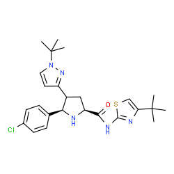 ChemSpider 2D Image | (5R)-5-(4-Chlorophenyl)-4-[1-(2-methyl-2-propanyl)-1H-pyrazol-3-yl]-N-[4-(2-methyl-2-propanyl)-1,3-thiazol-2-yl]-L-prolinamide | C25H32ClN5OS