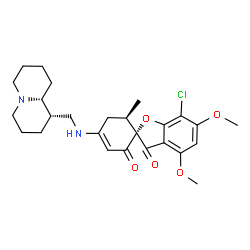 ChemSpider 2D Image | (2S,6'R)-7-Chloro-4,6-dimethoxy-6'-methyl-4'-{[(1S,9aR)-octahydro-2H-quinolizin-1-ylmethyl]amino}-2'H,3H-spiro[1-benzofuran-2,1'-cyclohex[3]ene]-2',3-dione | C26H33ClN2O5