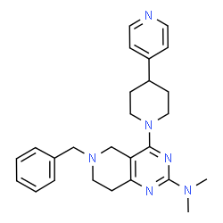 ChemSpider 2D Image | 6-Benzyl-N,N-dimethyl-4-[4-(4-pyridinyl)-1-piperidinyl]-5,6,7,8-tetrahydropyrido[4,3-d]pyrimidin-2-amine | C26H32N6