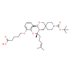 ChemSpider 2D Image | 5-{[(4a'S,5'S,10b'S)-5'-Methyl-5'-(4-methyl-3-penten-1-yl)-1-{[(2-methyl-2-propanyl)oxy]carbonyl}-4a',10b'-dihydro-4'H,5'H-spiro[piperidine-4,3'-pyrano[3,2-c]chromen]-7'-yl]oxy}pentanoic acid | C33H49NO7