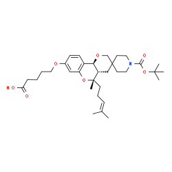 ChemSpider 2D Image | 5-{[(4a'S,5'S,10b'S)-5'-Methyl-5'-(4-methyl-3-penten-1-yl)-1-{[(2-methyl-2-propanyl)oxy]carbonyl}-4a',10b'-dihydro-4'H,5'H-spiro[piperidine-4,3'-pyrano[3,2-c]chromen]-8'-yl]oxy}pentanoic acid | C33H49NO7