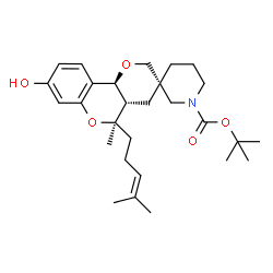 ChemSpider 2D Image | 2-Methyl-2-propanyl (3S,4a'S,5'R,10b'S)-8'-hydroxy-5'-methyl-5'-(4-methyl-3-penten-1-yl)-4a',10b'-dihydro-1H,4'H,5'H-spiro[piperidine-3,3'-pyrano[3,2-c]chromene]-1-carboxylate | C28H41NO5