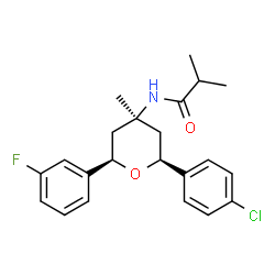 ChemSpider 2D Image | N-[(2S,4S,6R)-2-(4-Chlorophenyl)-6-(3-fluorophenyl)-4-methyltetrahydro-2H-pyran-4-yl]-2-methylpropanamide | C22H25ClFNO2
