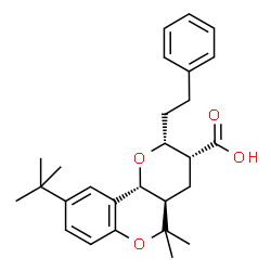 ChemSpider 2D Image | (2R,3R,4aR,10bR)-5,5-Dimethyl-9-(2-methyl-2-propanyl)-2-(2-phenylethyl)-3,4,4a,10b-tetrahydro-2H,5H-pyrano[3,2-c]chromene-3-carboxylic acid | C27H34O4