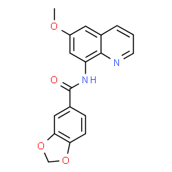 ChemSpider 2D Image | N-(6-Methoxy-8-quinolinyl)-1,3-benzodioxole-5-carboxamide | C18H14N2O4