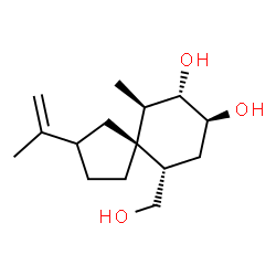 ChemSpider 2D Image | (5R,6R,7S,8S,10S)-10-(Hydroxymethyl)-2-isopropenyl-6-methylspiro[4.5]decane-7,8-diol | C15H26O3