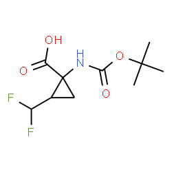 ChemSpider 2D Image | 2-(Difluoromethyl)-1-({[(2-methyl-2-propanyl)oxy]carbonyl}amino)cyclopropanecarboxylic acid | C10H15F2NO4