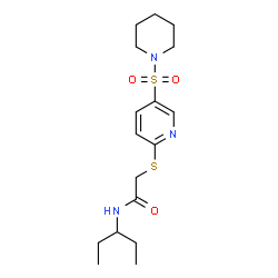 ChemSpider 2D Image | N-(3-Pentanyl)-2-{[5-(1-piperidinylsulfonyl)-2-pyridinyl]sulfanyl}acetamide | C17H27N3O3S2