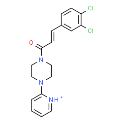 ChemSpider 2D Image | 2-{4-[(2E)-3-(3,4-Dichlorophenyl)-2-propenoyl]-1-piperazinyl}pyridinium | C18H18Cl2N3O