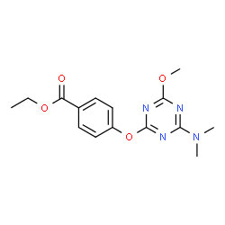 ChemSpider 2D Image | Ethyl 4-{[4-(dimethylamino)-6-methoxy-1,3,5-triazin-2-yl]oxy}benzoate | C15H18N4O4