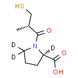 ChemSpider 2D Image | 1-[(2S)-2-Methyl-3-sulfanylpropanoyl]-D-(2,5,5-~2~H_3_)proline | C9H12D3NO3S
