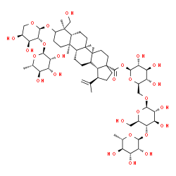 ChemSpider 2D Image | 6-Deoxy-alpha-L-mannopyranosyl-(1->4)-beta-D-glucopyranosyl-(1->6)-1-O-[(14beta)-3-{[2-O-(6-deoxy-alpha-L-mannopyranosyl)-alpha-L-arabinopyranosyl]oxy}-23-hydroxy-28-oxolup-20(29)-en-28-yl]-beta-D-glu
copyranose | C59H96O26