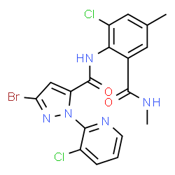 ChemSpider 2D Image | 3-Bromo-N-[2-chloro-4-methyl-6-(methylcarbamoyl)phenyl]-1-(3-chloro-2-pyridinyl)-1H-pyrazole-5-carboxamide | C18H14BrCl2N5O2
