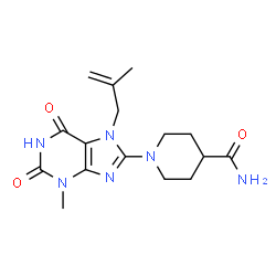 ChemSpider 2D Image | 1-[3-Methyl-7-(2-methyl-2-propen-1-yl)-2,6-dioxo-2,3,6,7-tetrahydro-1H-purin-8-yl]-4-piperidinecarboxamide | C16H22N6O3