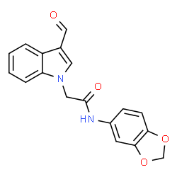 ChemSpider 2D Image | N-(2H-1,3-benzodioxol-5-yl)-2-(3-formylindol-1-yl)acetamide | C18H14N2O4