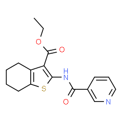 ChemSpider 2D Image | Ethyl 2-[(3-pyridinylcarbonyl)amino]-4,5,6,7-tetrahydro-1-benzothiophene-3-carboxylate | C17H18N2O3S
