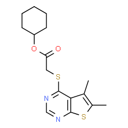 ChemSpider 2D Image | Cyclohexyl [(5,6-dimethylthieno[2,3-d]pyrimidin-4-yl)sulfanyl]acetate | C16H20N2O2S2