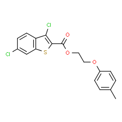 ChemSpider 2D Image | 2-(4-Methylphenoxy)ethyl 3,6-dichloro-1-benzothiophene-2-carboxylate | C18H14Cl2O3S