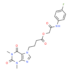 ChemSpider 2D Image | 2-[(4-Fluorophenyl)amino]-2-oxoethyl 4-(1,3-dimethyl-2,6-dioxo-1,2,3,6-tetrahydro-7H-purin-7-yl)butanoate | C19H20FN5O5