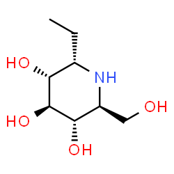 ChemSpider 2D Image | (2S,3R,4S,5S,6S)-2-Ethyl-6-(hydroxymethyl)-3,4,5-piperidinetriol | C8H17NO4