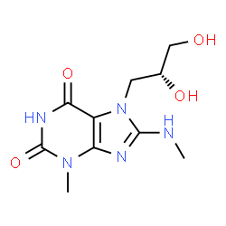 ChemSpider 2D Image | 7-[(2R)-2,3-Dihydroxypropyl]-3-methyl-8-(methylamino)-3,7-dihydro-1H-purine-2,6-dione | C10H15N5O4