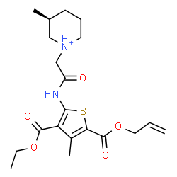 ChemSpider 2D Image | (3S)-1-[2-({5-[(Allyloxy)carbonyl]-3-(ethoxycarbonyl)-4-methyl-2-thienyl}amino)-2-oxoethyl]-3-methylpiperidinium | C20H29N2O5S