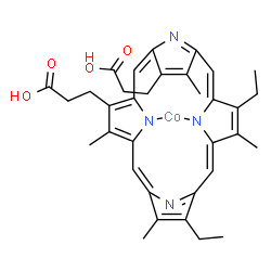 ChemSpider 2D Image | [3,3'-(7,12-Diethyl-3,8,13,17-tetramethyl-2,18-porphyrindiyl-kappa~2~N~22~,N~24~)dipropanoato(2-)]cobalt | C34H36CoN4O4