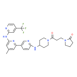 ChemSpider 2D Image | 1-(3-{4-[(4-Methyl-6-{[4-(trifluoromethyl)-2-pyridinyl]amino}-2,3'-bipyridin-6'-yl)amino]-1-piperidinyl}-3-oxopropyl)-2-pyrrolidinone | C29H32F3N7O2