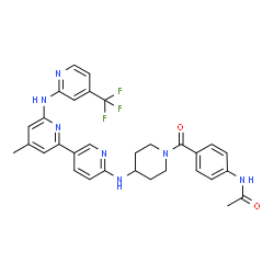 ChemSpider 2D Image | N-[4-({4-[(4-Methyl-6-{[4-(trifluoromethyl)-2-pyridinyl]amino}-2,3'-bipyridin-6'-yl)amino]-1-piperidinyl}carbonyl)phenyl]acetamide | C31H30F3N7O2
