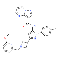 ChemSpider 2D Image | N-[3-{1-[(6-Methoxy-2-pyridinyl)methyl]-3-azetidinyl}-1-(4-methylphenyl)-1H-pyrazol-5-yl]pyrazolo[1,5-a]pyrimidine-3-carboxamide | C27H26N8O2