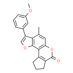 ChemSpider 2D Image | 3-(3-Methoxyphenyl)-4-methyl-9,10-dihydrocyclopenta[c]furo[2,3-f]chromen-7(8H)-one | C22H18O4