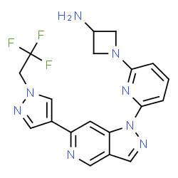 ChemSpider 2D Image | 1-(6-{6-[1-(2,2,2-Trifluoroethyl)-1H-pyrazol-4-yl]-1H-pyrazolo[4,3-c]pyridin-1-yl}-2-pyridinyl)-3-azetidinamine | C19H17F3N8