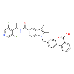 ChemSpider 2D Image | 4'-[(5-{[1-(3,5-Difluoro-4-pyridinyl)ethyl]carbamoyl}-2,3-dimethyl-1H-indol-1-yl)methyl]-2-biphenylcarboxylic acid | C32H27F2N3O3